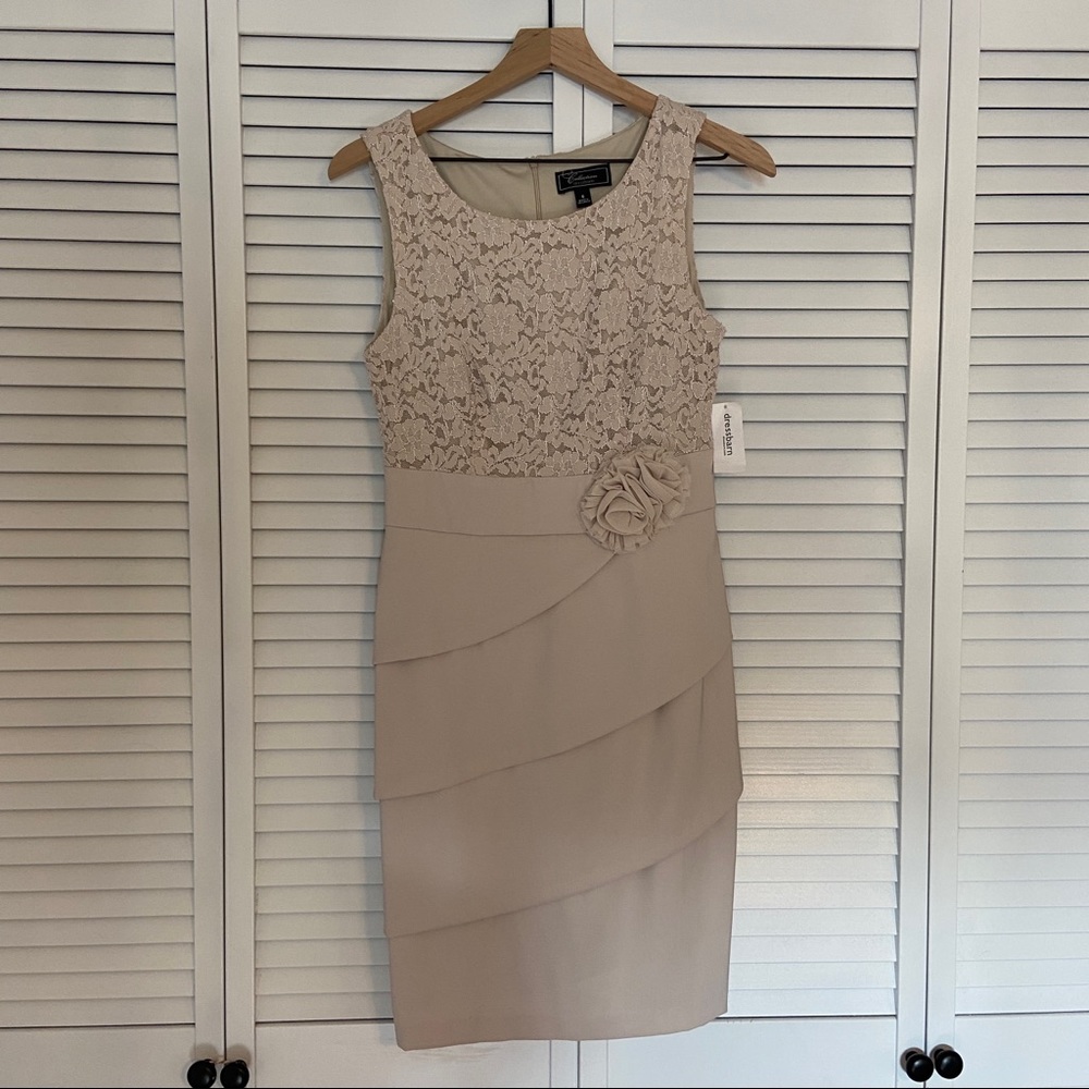 Nude fitted dress with lace - size 6